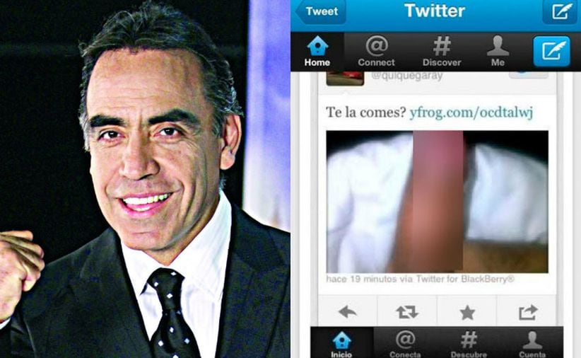 Fue en 2012 cuando en el Twitter de este comentarista deportivo apareció la foto de un pene con la leyenda “¿Te la comes?”. Horas después, Garay señaló que su cuenta había sido hackeada. (Fotos: El Universal/Twitter)