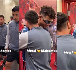 Lionel Messi y Patrick Mahomes se saludaron muy afectuosos en los pasillos del Sporting Park de Kansas City. FOTOS: Capturas