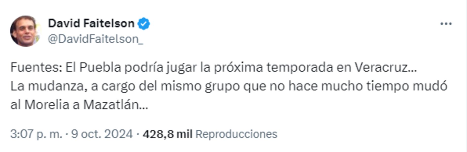 Este es el mensaje de David Faitelson que advirtió a los aficionados del Puebla que se quedarán sin equipo de Primera División. Foto: Especial