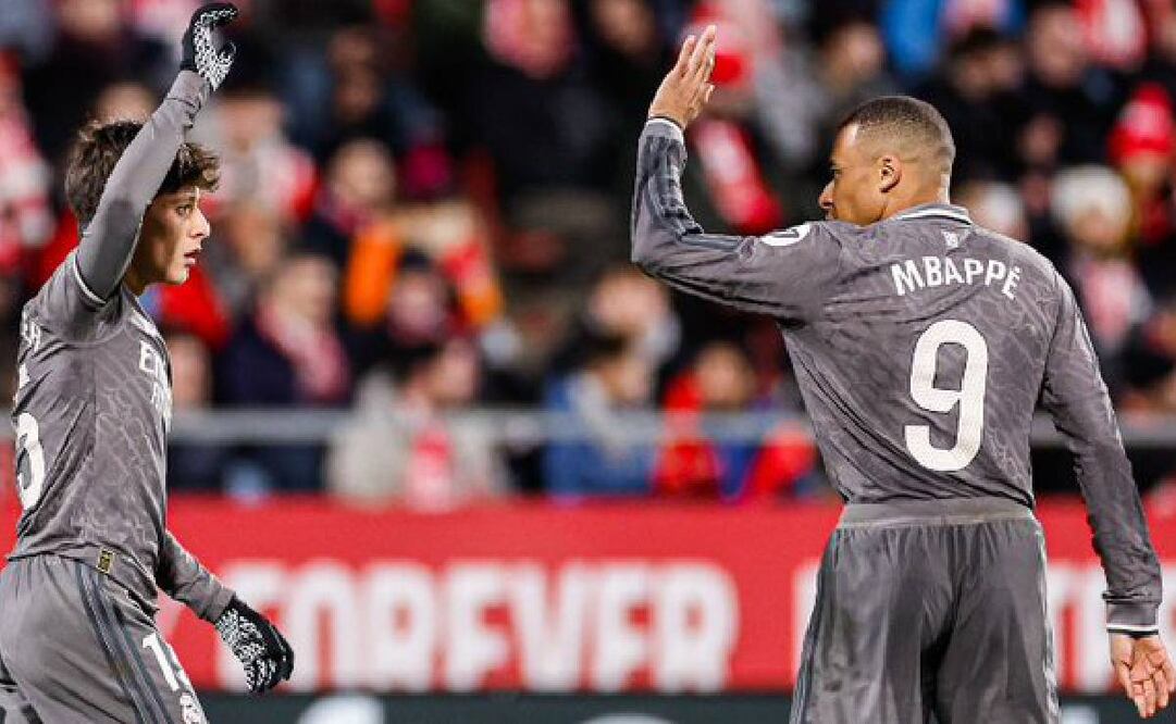 Kylian Mbappé y Arda Güler festejan uno de los goles del Real Madrid ante Girona. Foto: @realmadrid