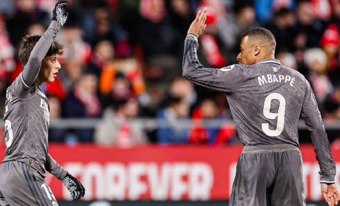 Kylian Mbappé y Arda Güler festejan uno de los goles del Real Madrid ante Girona. Foto: @realmadrid