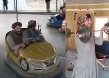 Mientras unos huyen, talibanes se divierten con carritos chocones en Kabul