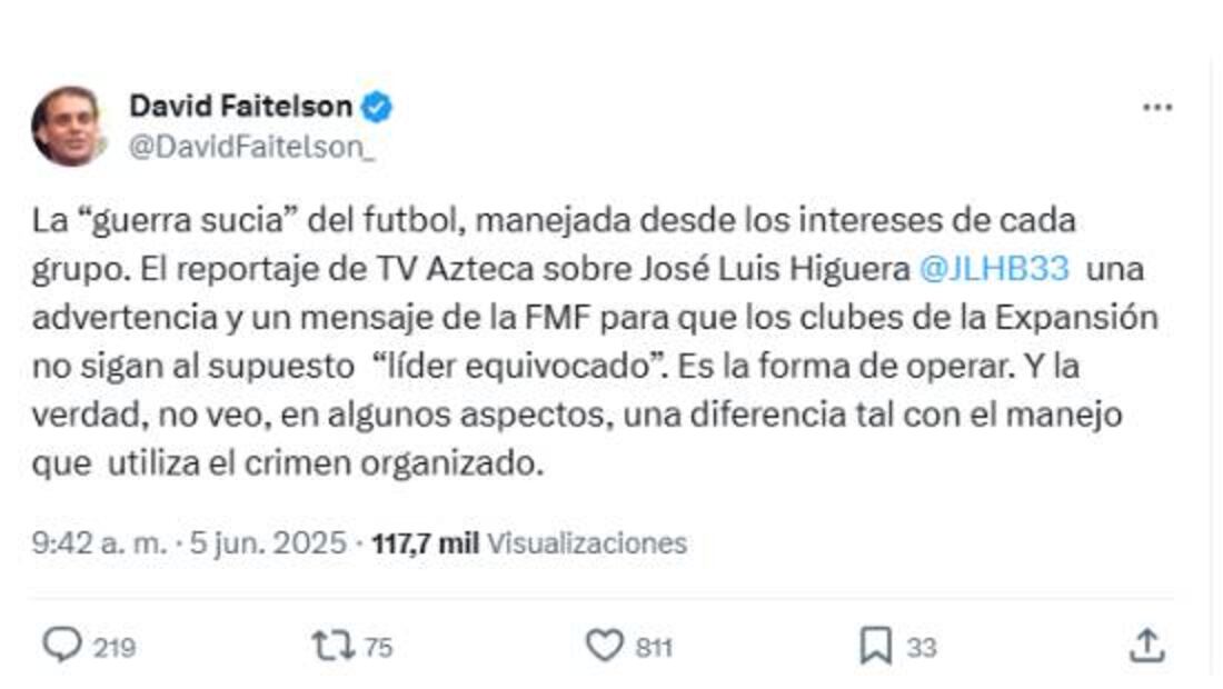Esta fue la publicación de David Faitelson en contra de TV Azteca. Foto: Especial