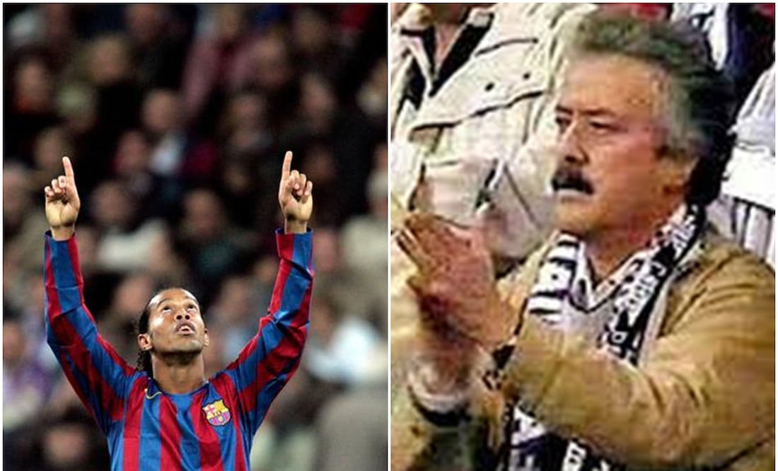 Ronaldinho festejando en el Bernabéu, mientras la gente le aplaude / FOTO: AFP y Captura
