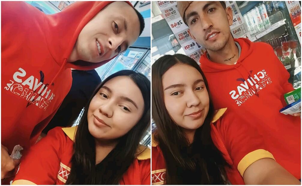 Jugadores de Chivas y una empleada del Oxxo - Foto: Especial