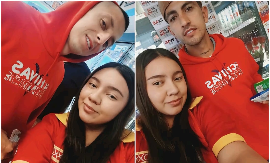 Jugadores de Chivas y una empleada del Oxxo - Foto: Especial