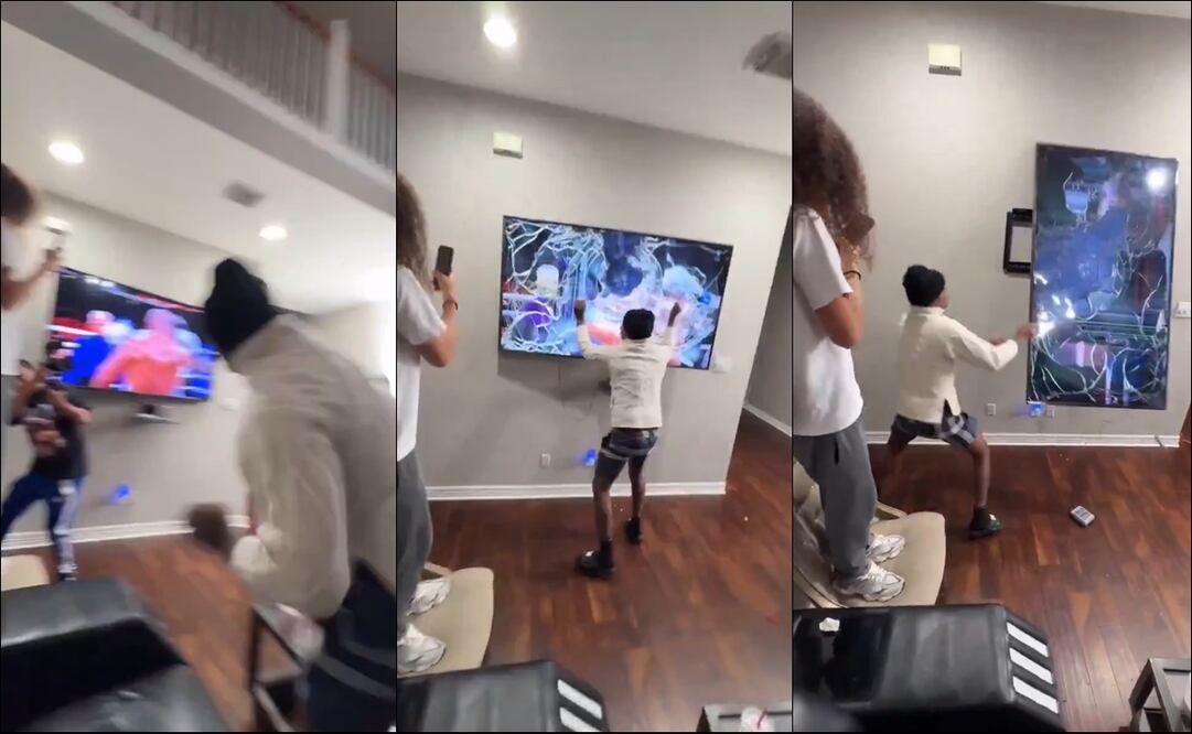 Un aficionado descargó su furia contra su televisor tras la derrota de Mike Tyson. FOTO: Capturas