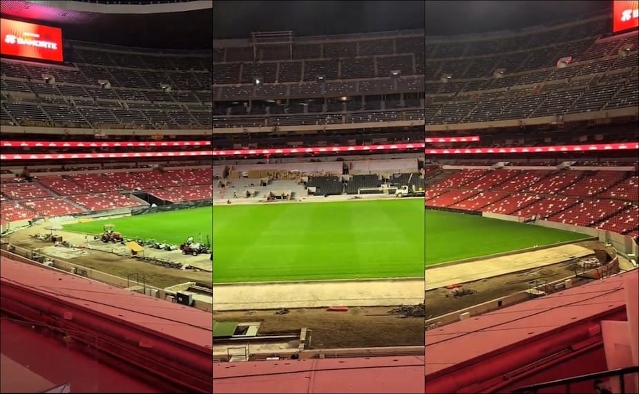 Así luce el Estadio Azteca de noche con parte de su iluminación y pantallas LED. FOTOS: Capturas