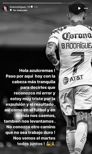 Así ofreció disculpas Brian Rodríguez a la afición azulcrema. FOTO: @brianrodriguez_10
