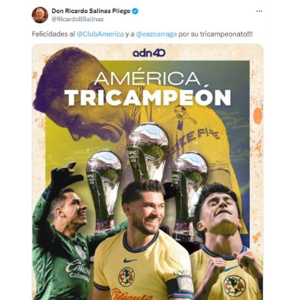 Este fue el mensaje que le dedicó Ricardo Salinas Pliego para el América y Emilio Azcárraga Jean. Foto: Especial