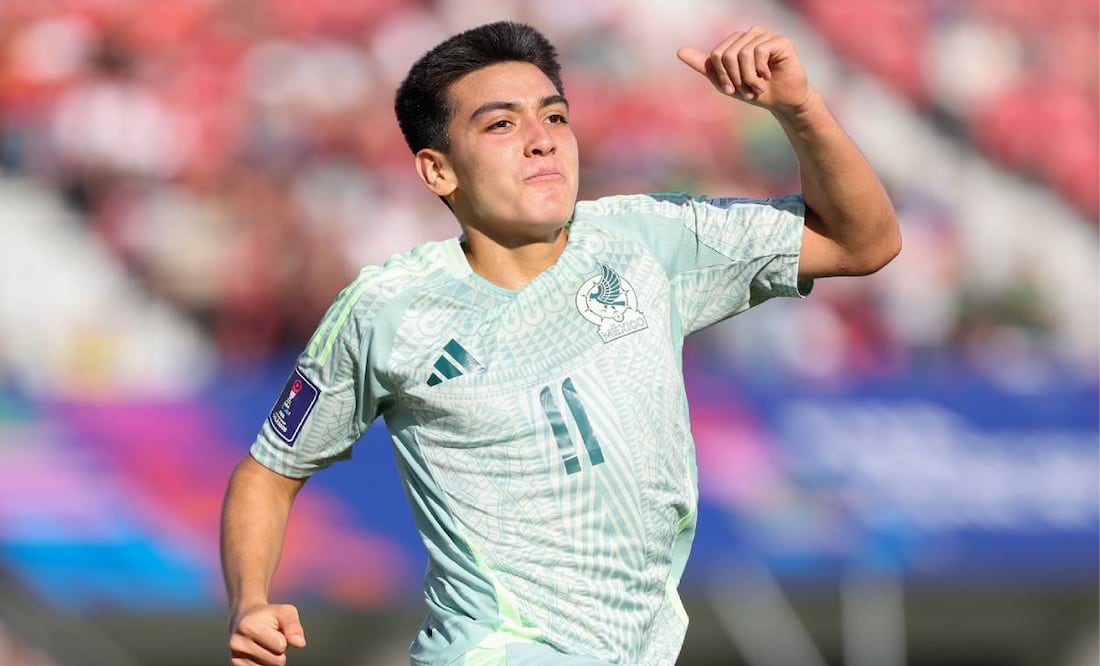 Gilberto Mora festeja el gol del empate ante España en el Mundial Sub-20. Foto: @miseleccionsubs