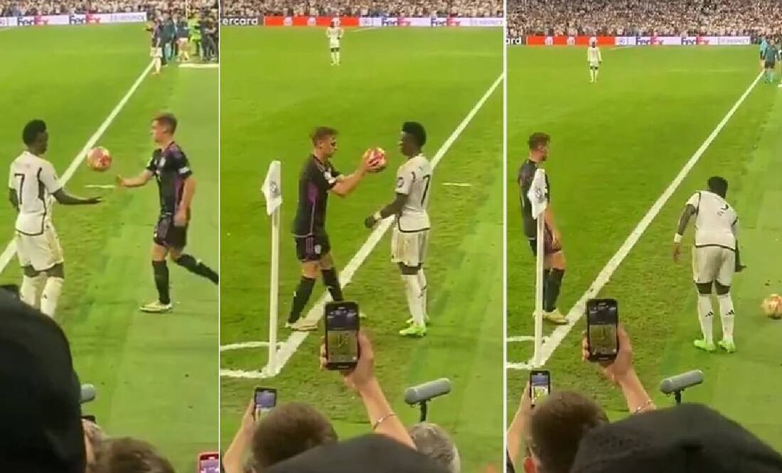 Vini rechazó dos veces el balón a Joshua Kimmich para hacer tiempo a favor del Real Madrid. Foto: Especial