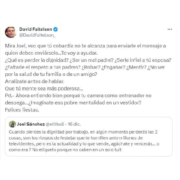 Esta fue la respuesta de David Faitelson a Joel Sánchez. Foto: Especial