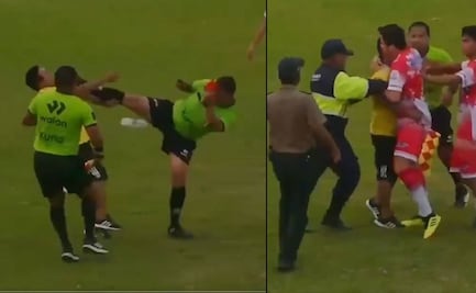 Árbitro evita botellazo con una patada en pleno partido de Copa Perú tras expulsar a un jugador