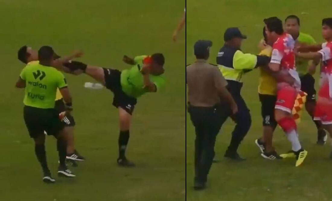 Un árbitro de la Copa Perú dio muestra de sus habilidades para defenderse y evitar un botellazo. FOTO: Captura