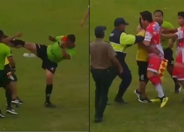 Árbitro evita botellazo con una patada en pleno partido de Copa Perú tras expulsar a un jugador