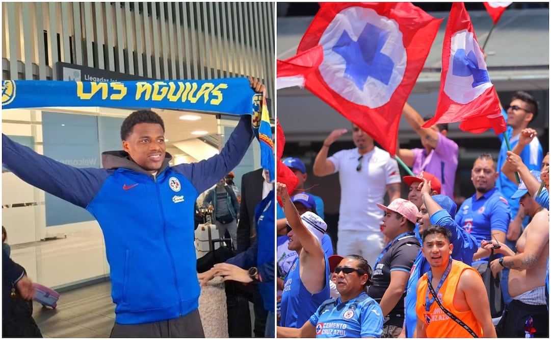 Javairo Dilrosum llegando al aeropuerto y Afición de Cruz Azul / FOTOS: Sebastián García e Imago7