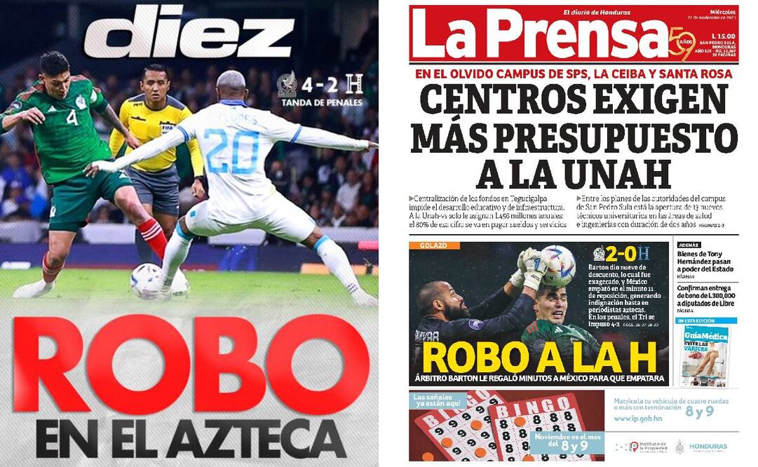 La prensa hondureña explotó contra México y el árbitro. Foto: Especial