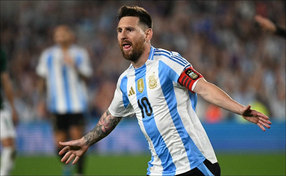 Lionel Messi celebra una anotación con la selección de Argentina. FOTO: AFP