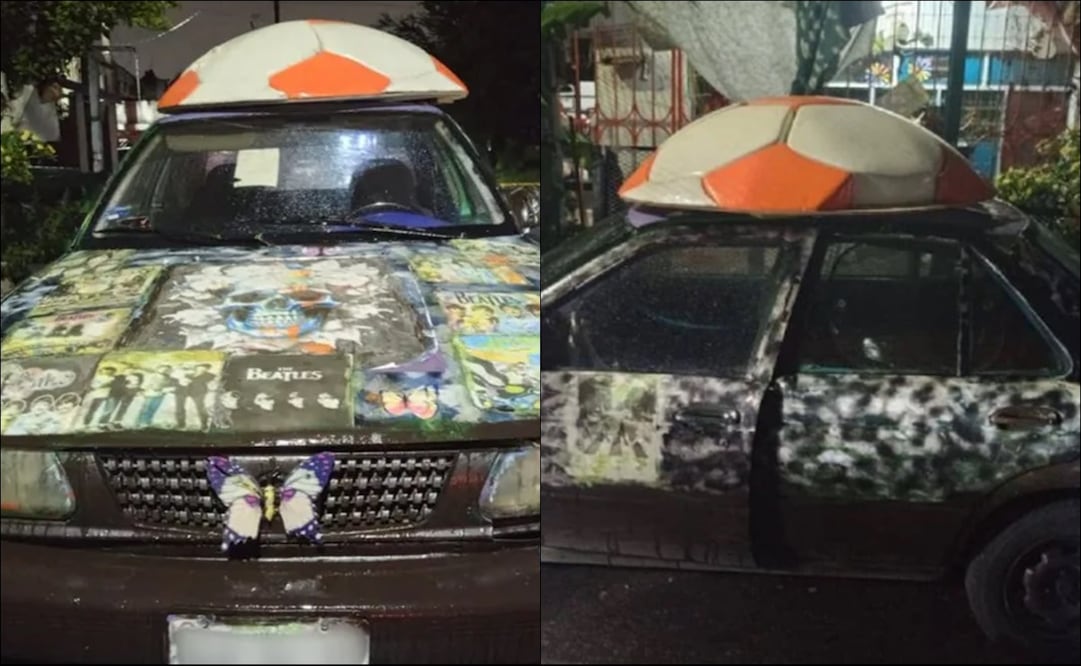 Así amarraron el balón decorativo en la parte superior de un automóvil con la intención de robarlo. FOTO: Noticias Al Día Nuevo León / Facebook