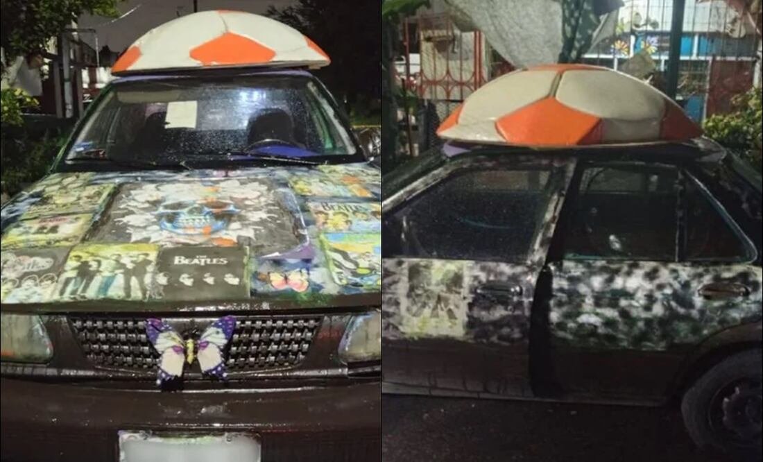 Así amarraron el balón decorativo en la parte superior de un automóvil con la intención de robarlo. FOTO: Noticias Al Día Nuevo León / Facebook