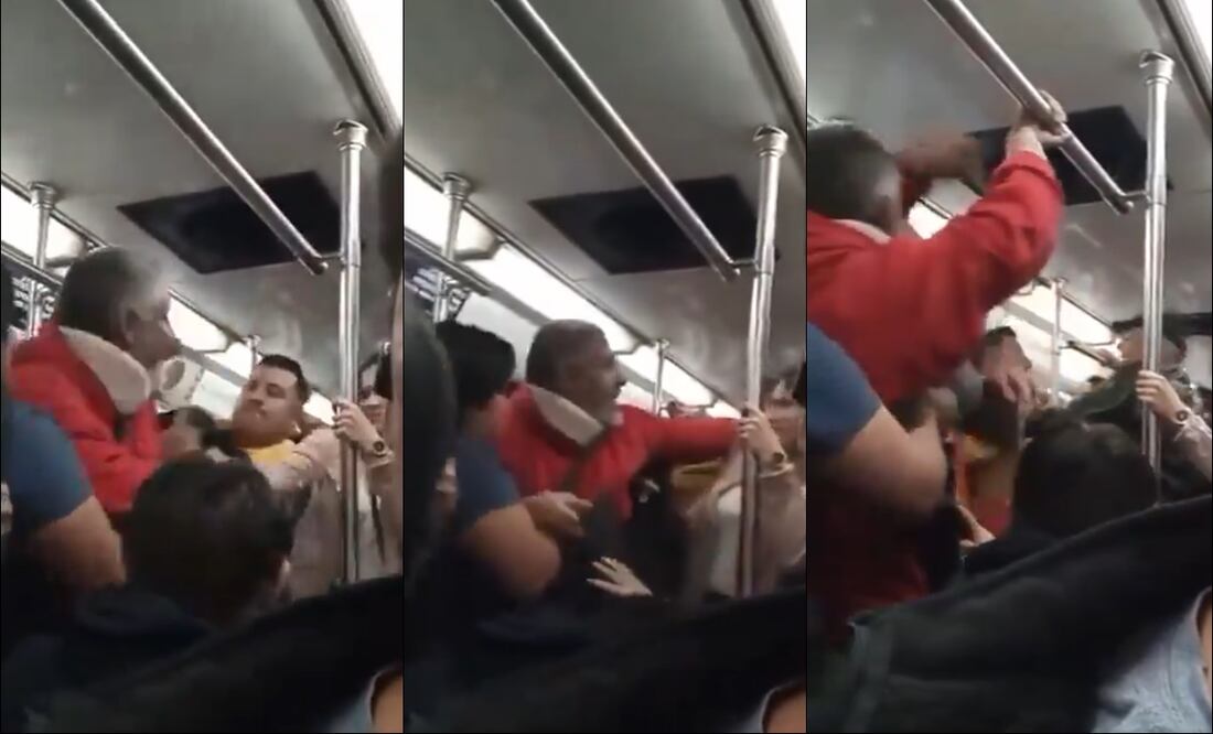 Usuarios del Metro se van a los golpes en hora pico. FOTO: Captura