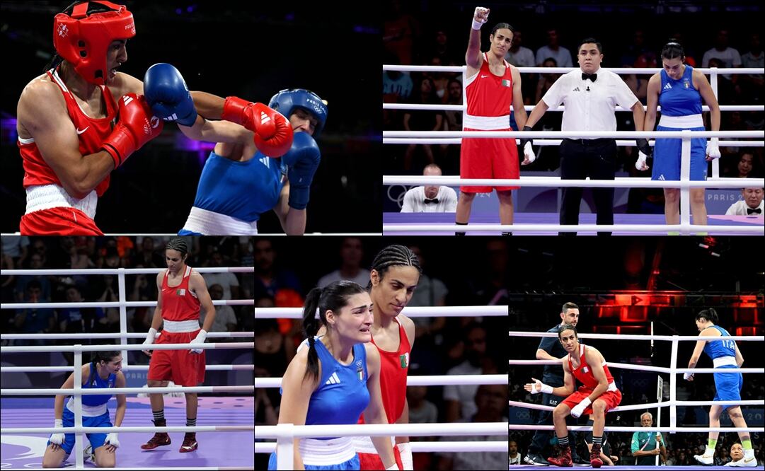 La boxeadora argelina Imane Khelif, cuya presencia en los Juegos levantó controversia tras fallar una prueba de género en 2023, venció a la italiana Angela Carini. FOTOS: Agencias