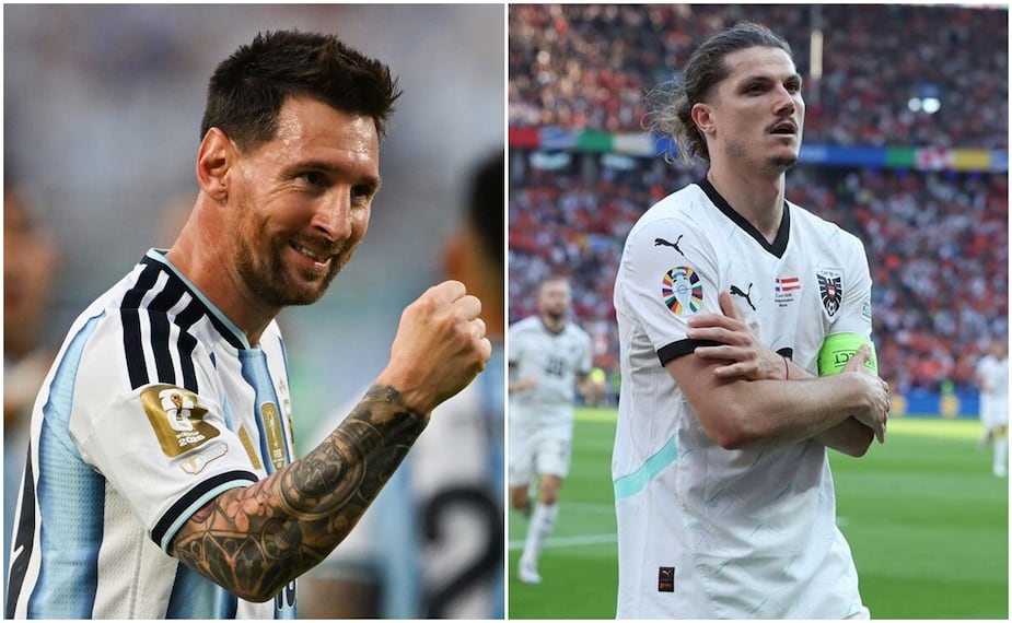 Leo Messi y Marcel Sabitzer Foto: AFP