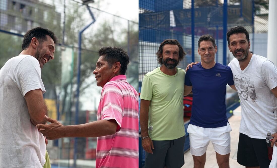 Jorge Campos juega al pádel con Gianluigi Buffon y Andrea Pirlo, previo al Juego de Leyendas en Monterrey - Foto: Especial