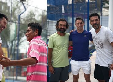 Jorge Campos juega al pádel con Gianluigi Buffon y Andrea Pirlo, previo al Juego de Leyendas en Monterrey