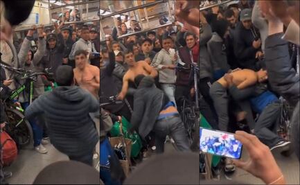Usuarios del transporte público pierden el control y se agarran a golpes frente a varios pasajeros