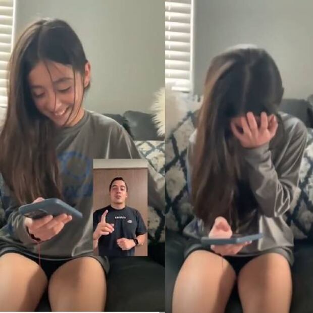 La pequeña no pudo contener las lágrimas cuando supo de la invitación de Andrés Vaca. Foto: Especial