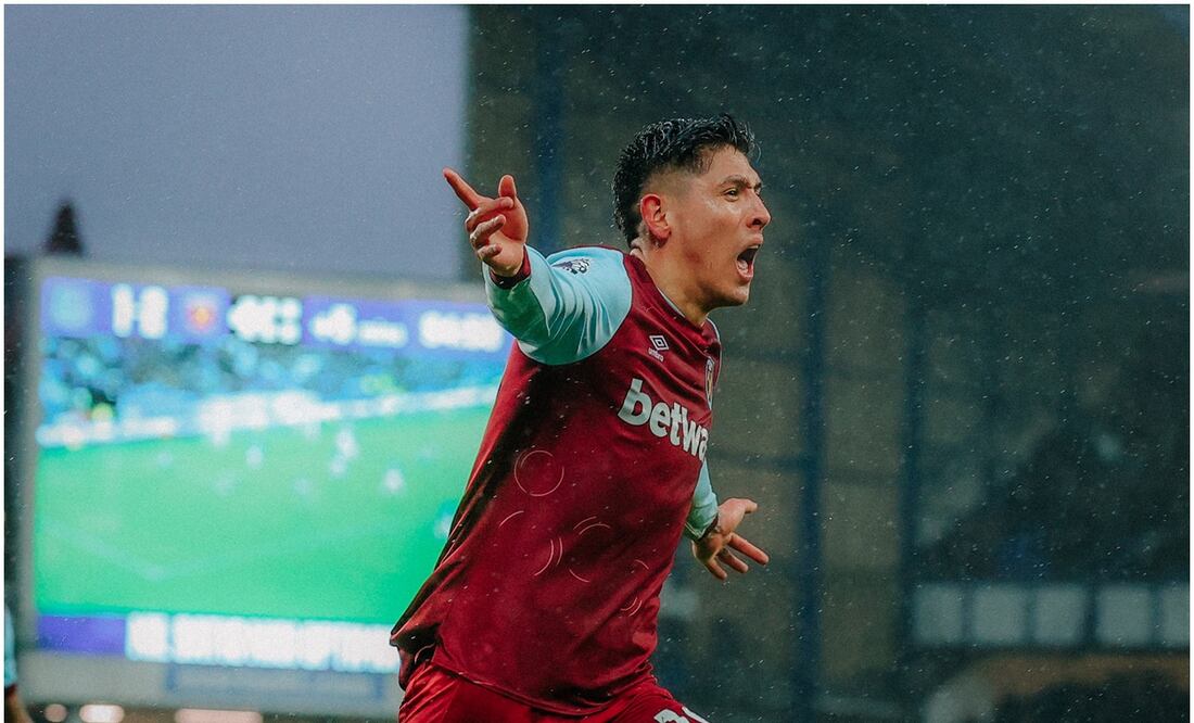Edson Álvarez festejando su gol en el West Ham vs Everton / FOTO: Twitter @WestHam