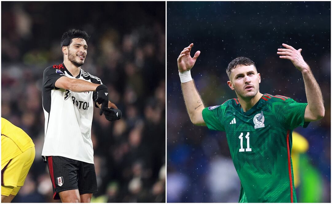 Raúl Jiménez festejando con el Fulham y Santi Giménez con la Selección Mexicana / FOTOS: Imago7