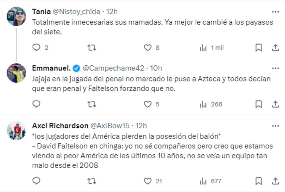 Usuarios de Twitter quejándose de Faitelson