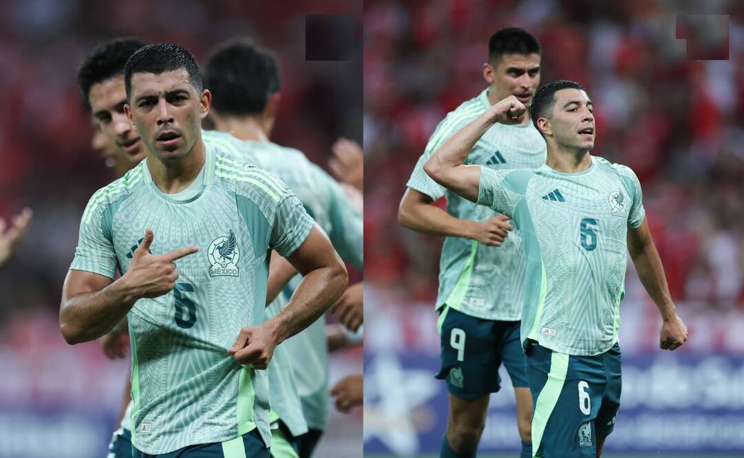 Erik Lira festeja su primer gol como futbolista profesional; lo hizo en Selección Mexicana. Foto: Especial