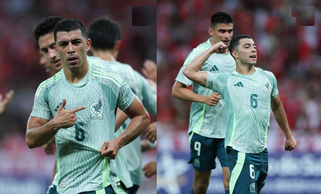 Erik Lira festeja su primer gol como futbolista profesional; lo hizo en Selección Mexicana. Foto: Especial