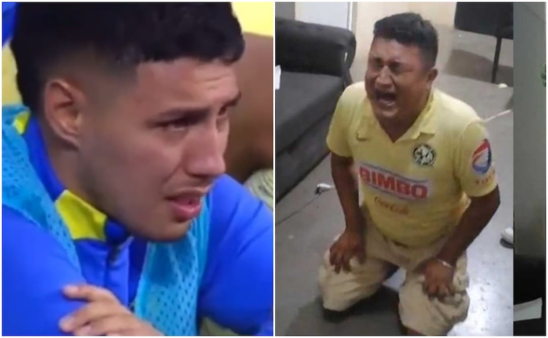 Leo Suárez llorando en la eliminación ante Chivas y aficionado americanista / FOTOS: Capturas