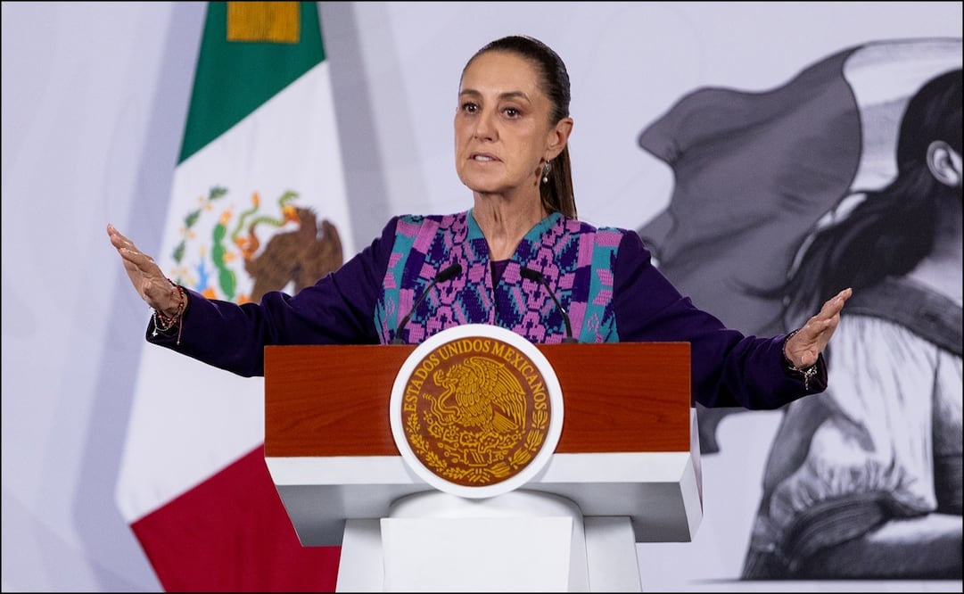 Claudia Sheinbaum habla durante una de sus conferencias matutinas en Palacio . FOTO: Hugo Salvador | El Universal