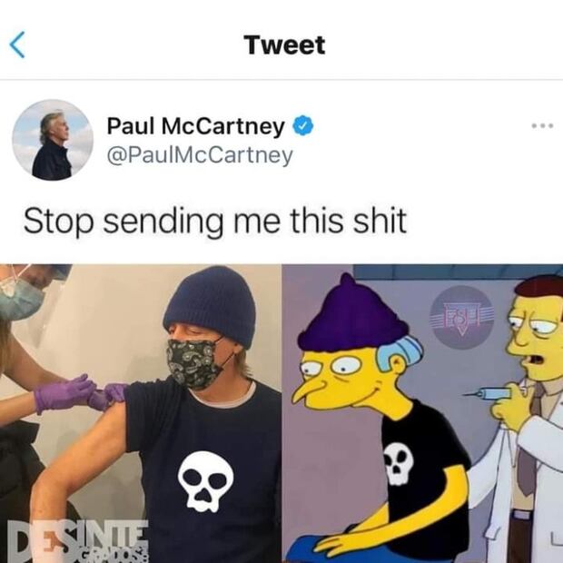 Paul McCartney se vacuna contra Covid y es igualito a Mr. Burns