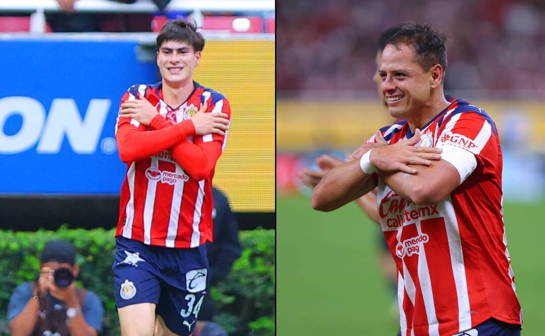 Armando González y Javier Hernández festejan sus goles en el duelo ante Rayados. FOTO: Imago7