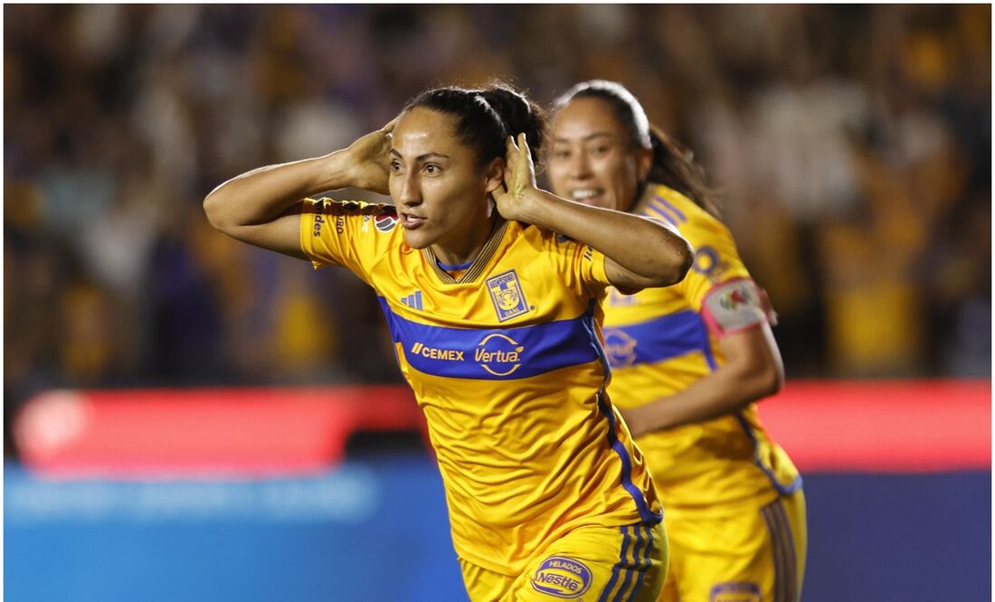 Stephany Mayor celebrando el gol de Tigres Femenil ante Rayadas en Semifinales / FOTO: Imago7