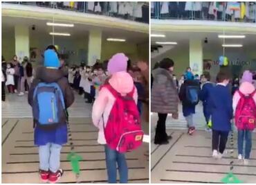 Dan a niños ucranianos refugiados en Italia emotiva bienvenida en escuela