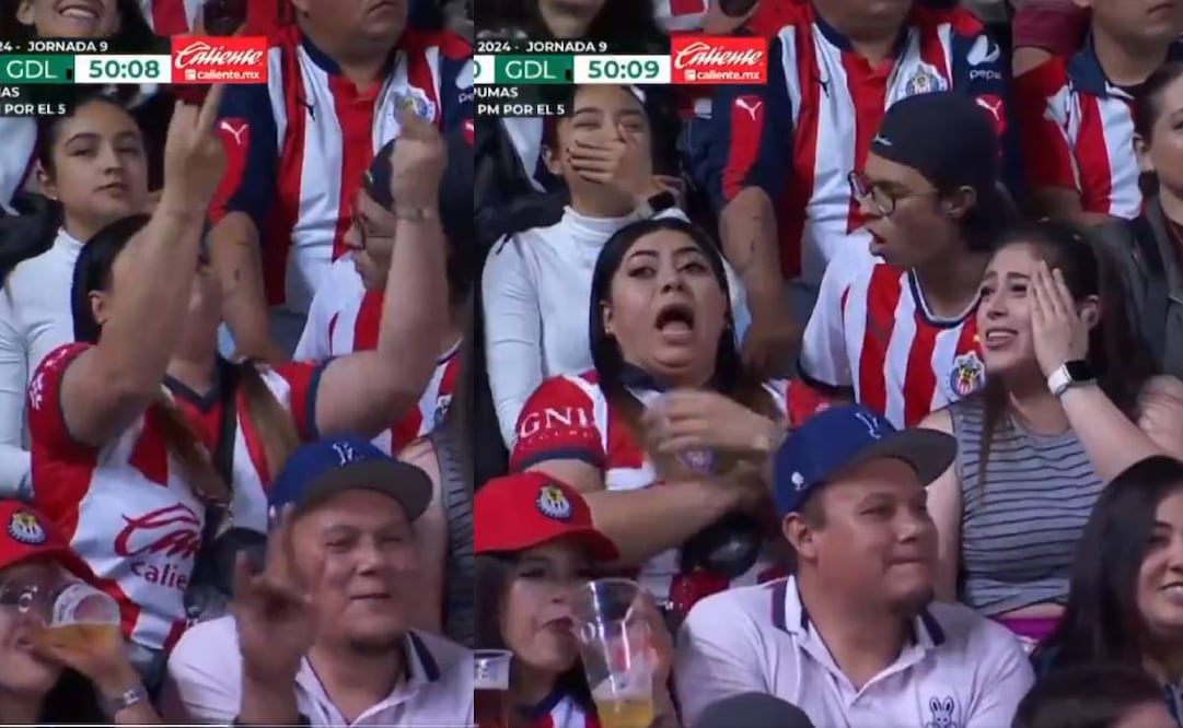 La aficionada de Chivas no se percató que las cámaras captaron sus insultos a los árbitros. Foto: Especial