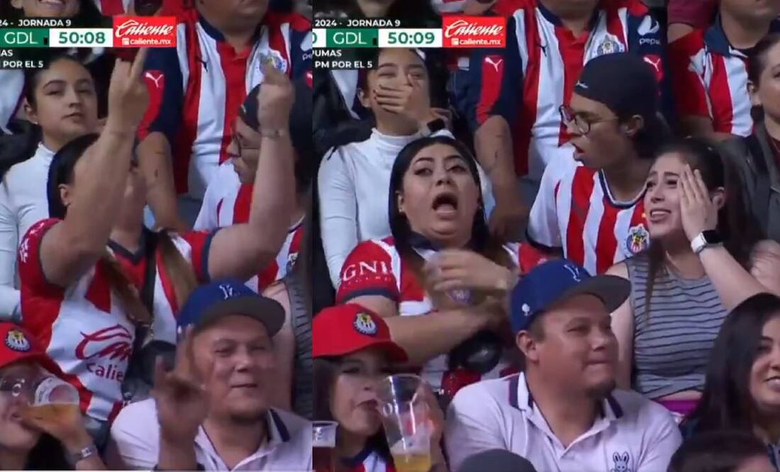La aficionada de Chivas no se percató que las cámaras captaron sus insultos a los árbitros. Foto: Especial