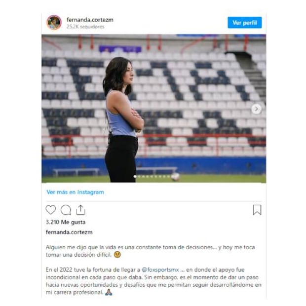 Fernanda Cortez anunció en redes sociales su despedida de Fox Sports. Foto: Especial