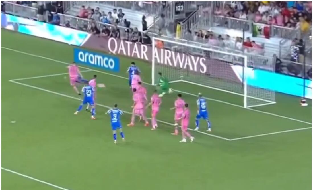 Maxi Meza anotando el gol del empate de Rayados ante Inter de Miami / FOTO: Captura