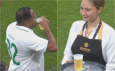 Leyendas del Real Madrid sorprenden al hacer pausa de hidratación con cerveza