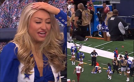 Porrista de los Vaqueros de Dallas sufre un balonazo en la cabeza durante el partido vs Commanders