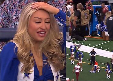 Porrista de los Vaqueros de Dallas sufre un balonazo en la cabeza durante el partido vs Commanders